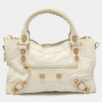 Pre Owned Balenciaga Cream Leather Giant 21 Motorcycle City Tote