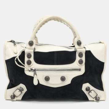 Pre Owned Balenciaga Navy Blue/Cream Suede and Leather Giant 21 Work Tote