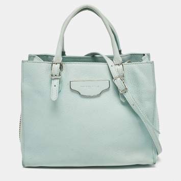Pre Owned Balenciaga Light Turquoise Leather Mini Papier A4 Tote