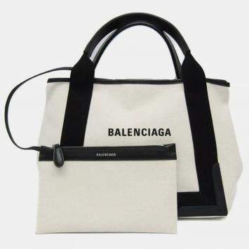 Pre Owned Balenciaga Black Canvas Leather Navy Cabas S Women's Handbag