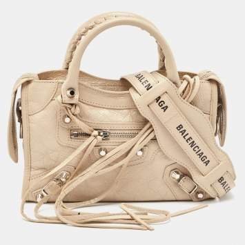 Pre Owned Balenciaga Beige Leather Mini Metallic Edge City Bag