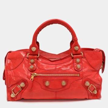 Pre Owned Balenciaga Red Leather Giant Hardware Part Time Tote
