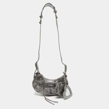 Pre Owned Balenciaga Metallic Grey Patent Leather XS Le Cagole Shoulder Bag