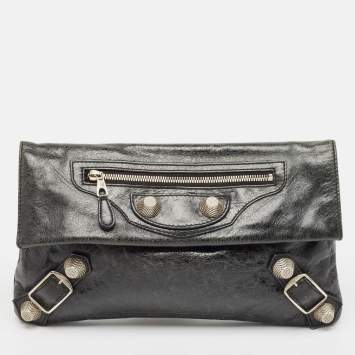 Pre Owned Balenciaga Dark Green Leather GSH Classic Envelope Clutch