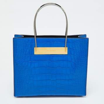 Pre Owned Balenciaga Blue Alligator Leather Cable Handle Tote