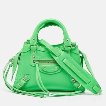 Pre Owned Balenciaga Neon Green Leather Mini Neo Classic Bag