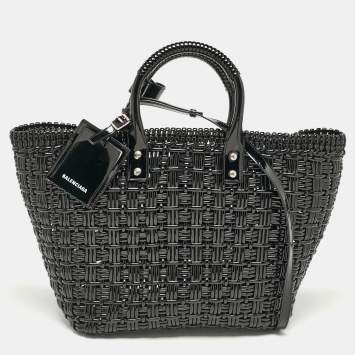 Pre Owned Balenciaga Black Varnished Faux Leather Large Bistro Basket Tote