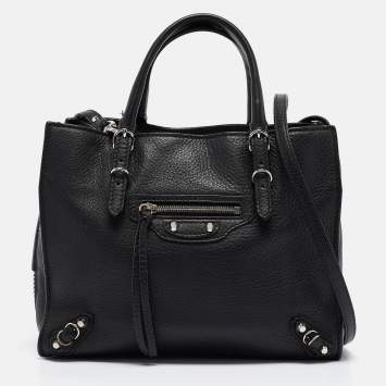 Pre Owned Balenciaga Black Leather Mini Papier A4 Tote