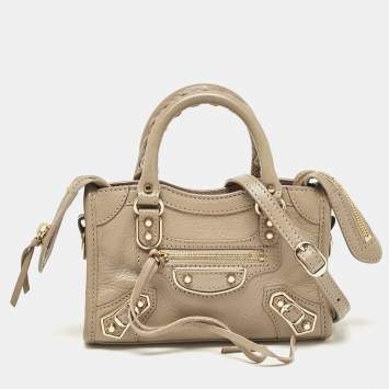 Pre Owned Balenciaga Beige Leather Nano Classic City Tote