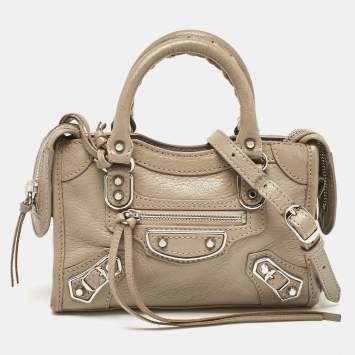 Pre Owned Balenciaga Beige Leather Nano Metallic Edge Classic City Bag