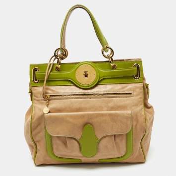 Pre Owned Balenciaga Beige/Green Leather Lune Tote