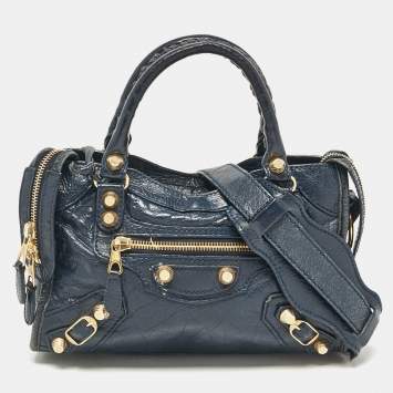 Pre Owned Balenciaga Navy Blue Leather Mini Classic City Bag