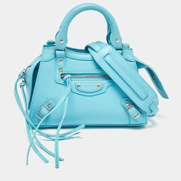 Pre Owned Balenciaga Light Blue Leather Mini Neo Classic City Tote