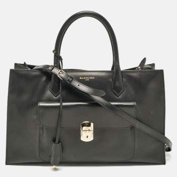 Pre Owned Balenciaga Black Leather Padlock Work S Bag