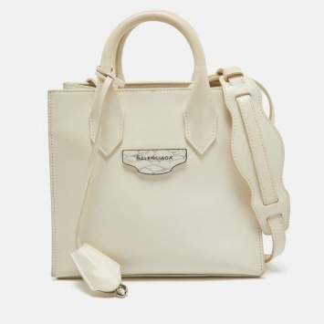 Pre Owned Balenciaga Off White Leather Mini All Afternoon Tote