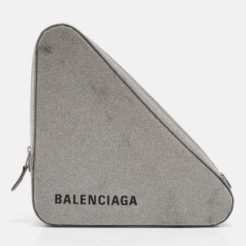 Pre Owned Balenciaga Silver Glitter Triangle Clutch