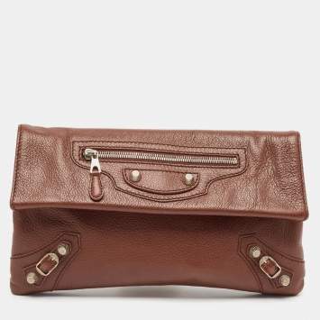 Pre Owned Balenciaga Brown Leather RH Classic Envelope Clutch