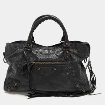 Pre Owned Balenciaga Black Leather Motorcycle City Bag