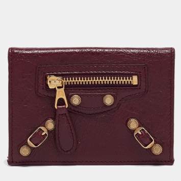 Pre Owned Balenciaga Burgundy Leather Arena Card Holder