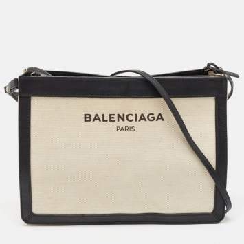 Pre Owned Balenciaga Black/Beige Canvas Pochette Crossbody Bag
