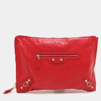 Pre Owned Balenciaga Red Leather Papier Clutch