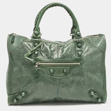 Pre Owned Balenciaga Green Leather Brogues Voyage Weekender Bag