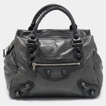 Pre Owned Balenciaga Dark Grey Leather Giant Brogues Midday Bag