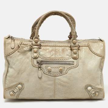 Pre Owned Balenciaga Light Grey Leather Brogue Work Tote