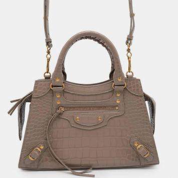 Pre Owned Balenciaga Beige Embossed Leather Neo Classic City Small bag