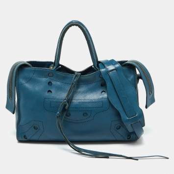 Pre Owned Balenciaga Blue Leather Blackout City Tote