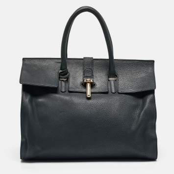 Pre Owned Balenciaga Navy Blue Leather Tube Clasp Top Handle Bag