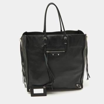 Pre Owned Balenciaga Black/Olive Green Leather A5 Papier Tote