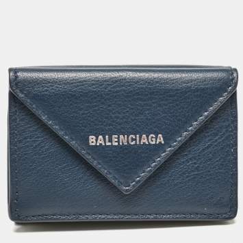 Pre Owned Balenciaga Blue Leather Mini Papier Wallet
