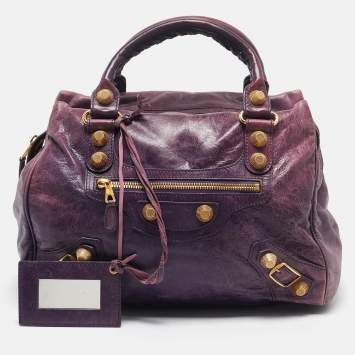 Pre Owned Balenciaga Purple Leather GGH Midday Bag