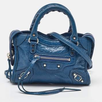 Pre Owned Balenciaga Blue Leather Nano Metallic Edge City Crossbody Bag