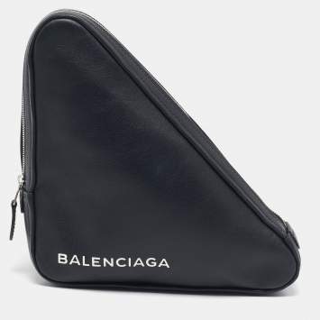 Pre Owned Balenciaga Black Leather Triangle Pouch