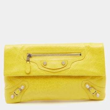 Pre Owned Balenciaga Yellow Leather GSH Classic Envelope Clutch
