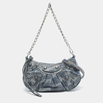 Pre Owned Balenciaga Blue Denim Mini Le Cagole Shoulder Bag