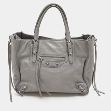 Pre Owned Balenciaga Grey Leather Mini Papier A4 Zip Around Bag