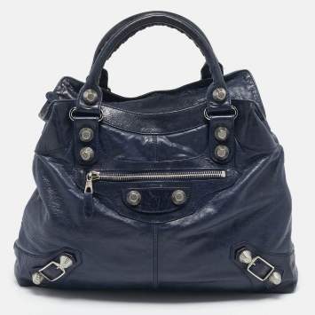 Pre Owned Balenciaga Marine Blue Leather GSH Brief Tote