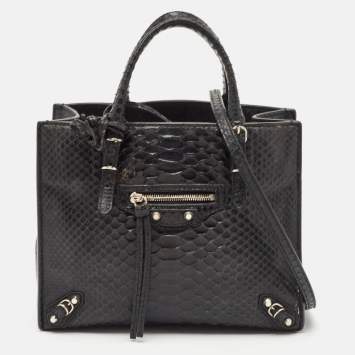 Pre Owned Balenciaga Black Python Mini Papier A4 Tote