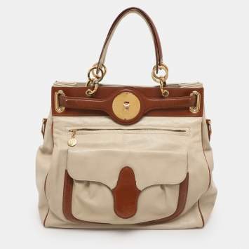 Pre Owned Balenciaga Cream/Brown Leather Lune Tote
