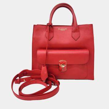 Pre Owned Balenciaga Red Leather Padlock Mini All Afternoon bag