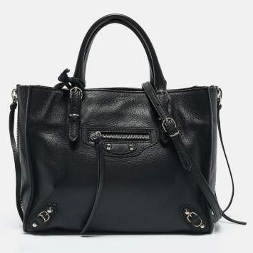 Pre Owned Balenciaga Black Leather Mini Papier A4 Tote