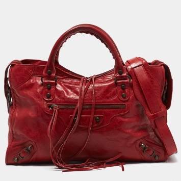Pre Owned Balenciaga Red Leather RH Classic City Bag
