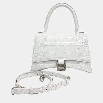 Balenciaga White Leather Hourglass Top Handle Bag S