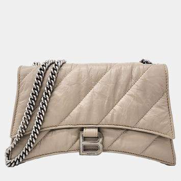 Pre Owned Balenciaga Beige Leather Crush Chain Bag XS