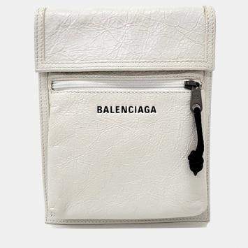 Pre Owned Balenciaga White Leather Explorer Mini Crossbody Bag