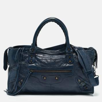 Pre Owned Balenciaga Navy Blue Leather RH Part Time Bag