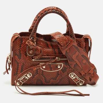 Pre Owned Balenciaga Brown/Black Python and Leather Mini Metallic Edge City Bag